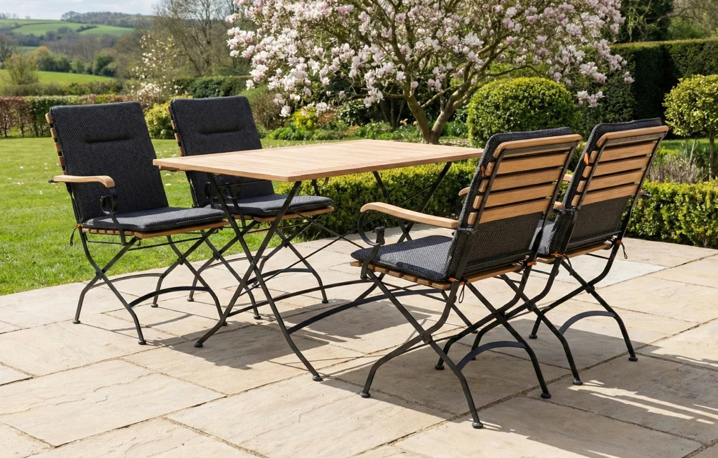 Sicily 4 Seater Teak and Wrought Iron Rectangular 120cm Garden Dining Set