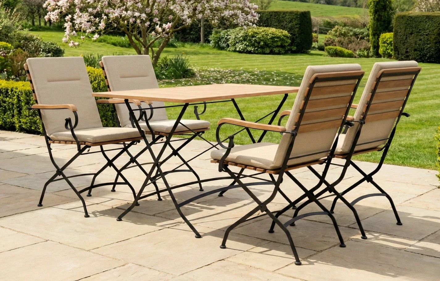 Sicily 4 Seater Teak and Wrought Iron Rectangular 120cm Garden Dining Set