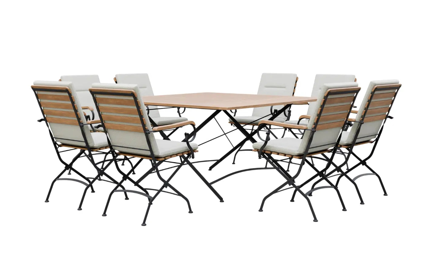 Sicily 8 Seater Teak and Wrought Iron Square 140cm Garden Dining Set