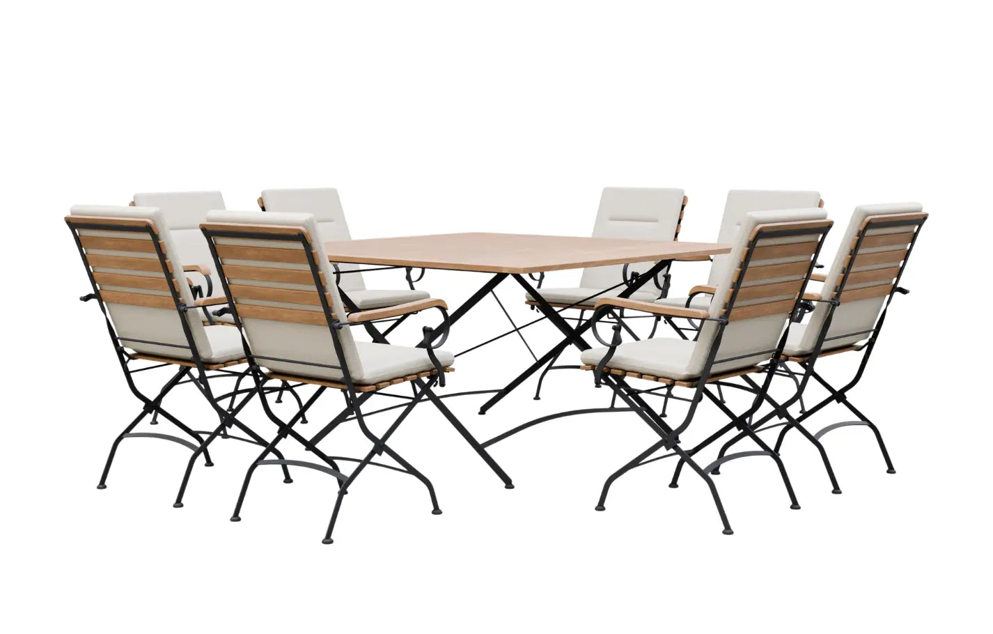 Sicily 8 Seater Teak and Wrought Iron Square 140cm Garden Dining Set