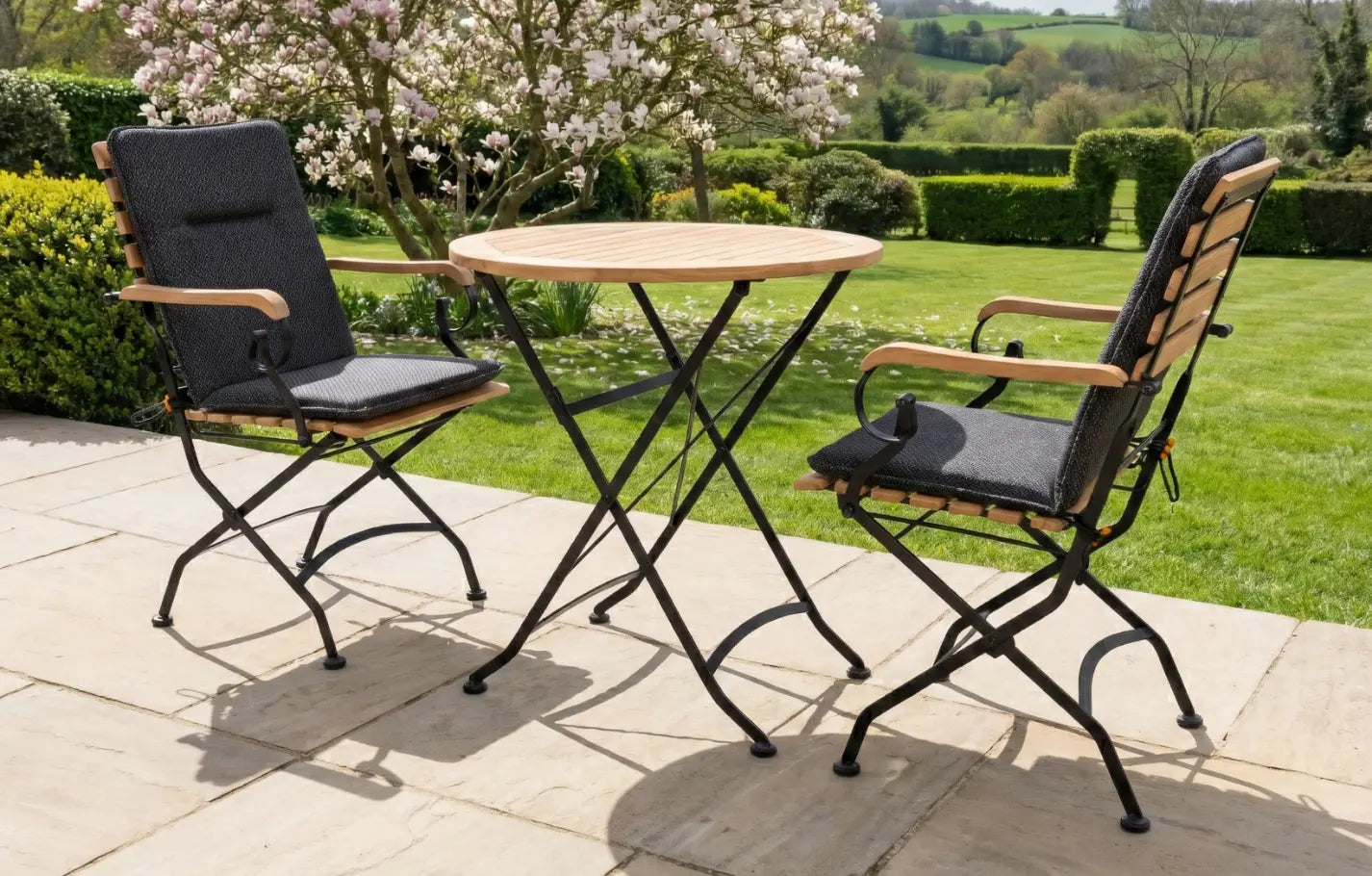 Sicily 2 Seater Teak and Wrought Iron Round 70cm Garden Dining Set