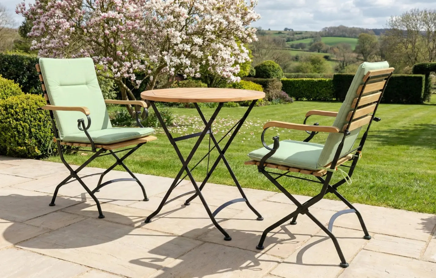 Sicily 2 Seater Teak and Wrought Iron Round 70cm Garden Dining Set