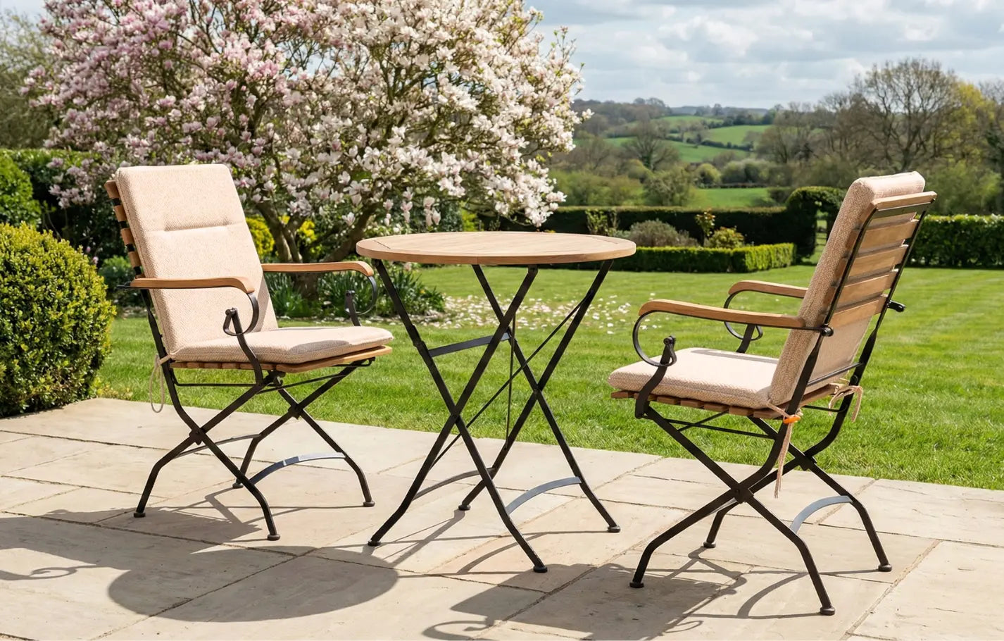 Sicily 2 Seater Teak and Wrought Iron Round 70cm Garden Dining Set