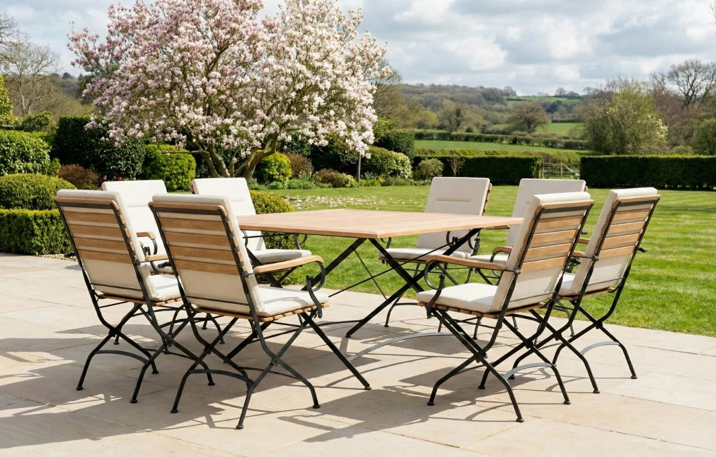 Sicily 8 Seater Teak and Wrought Iron Square 140cm Garden Dining Set