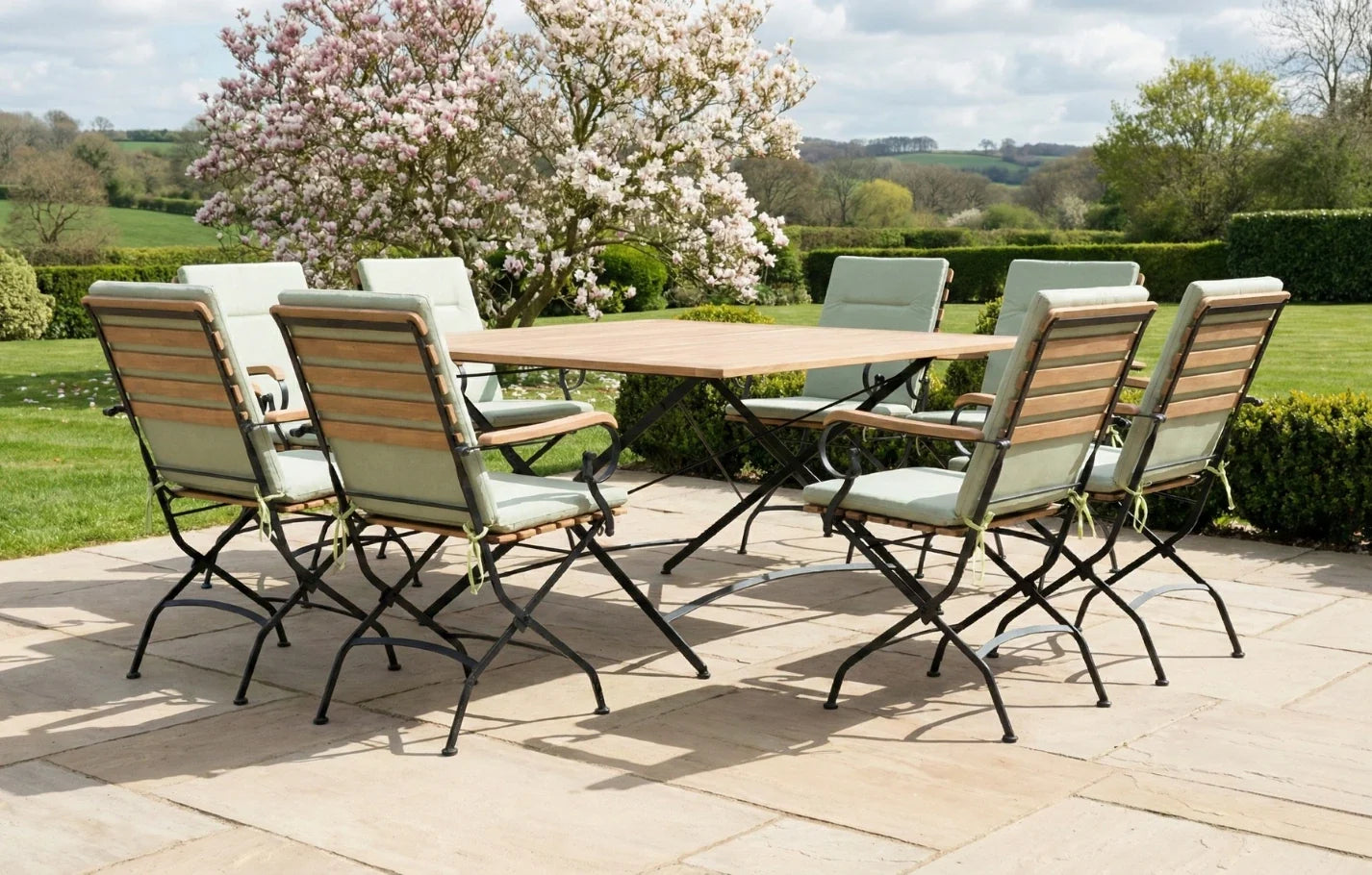 Sicily 8 Seater Teak and Wrought Iron Square 140cm Garden Dining Set
