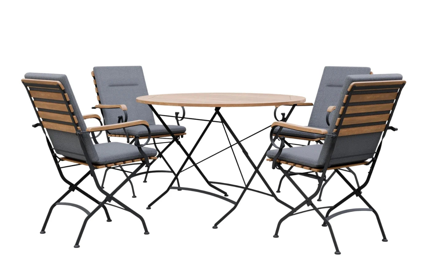 Sicily 4 Seater Teak and Wrought Iron Round 110cm Garden Dining Set