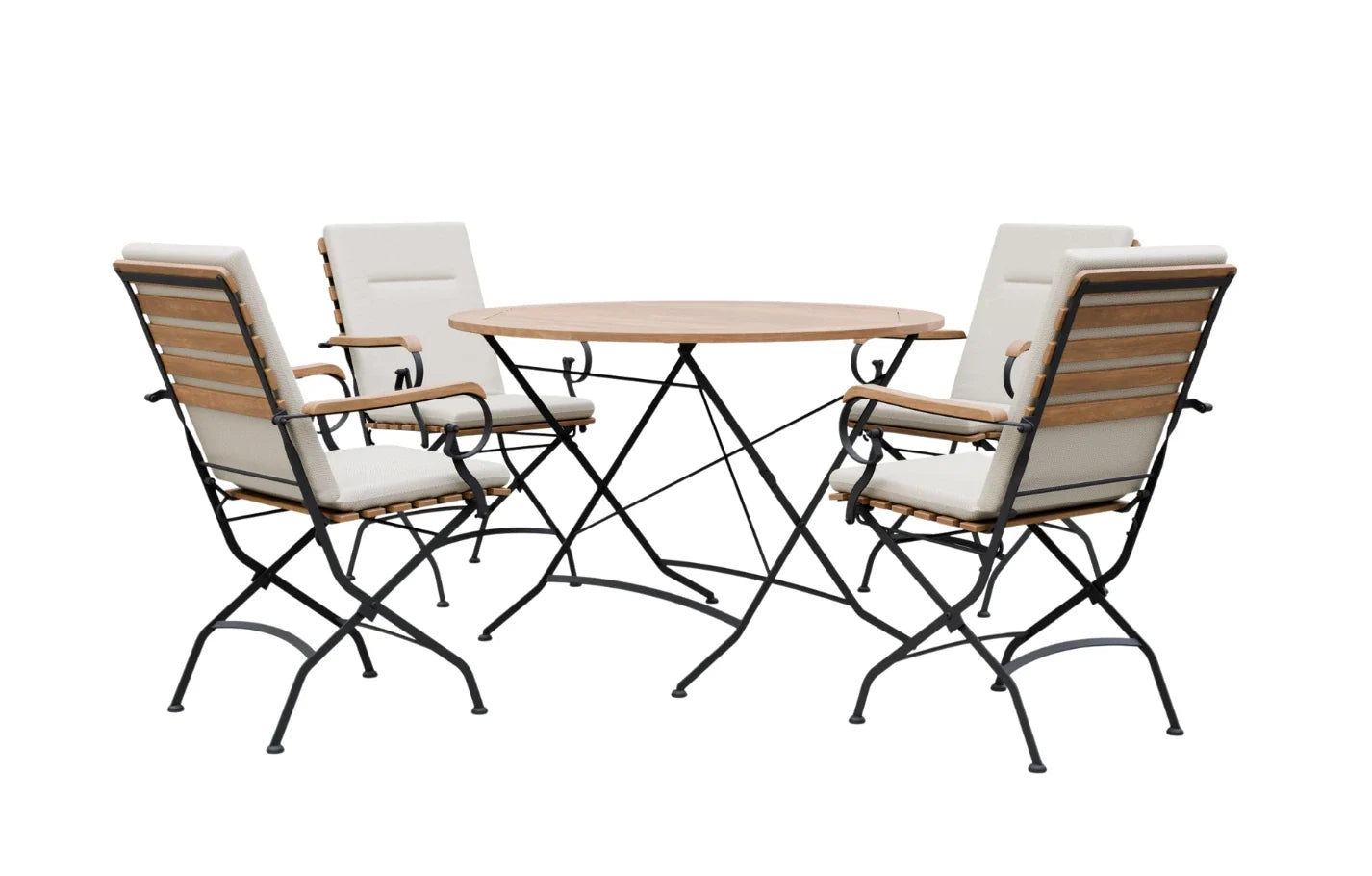 Sicily 4 Seater Teak and Wrought Iron Round 110cm Garden Dining Set