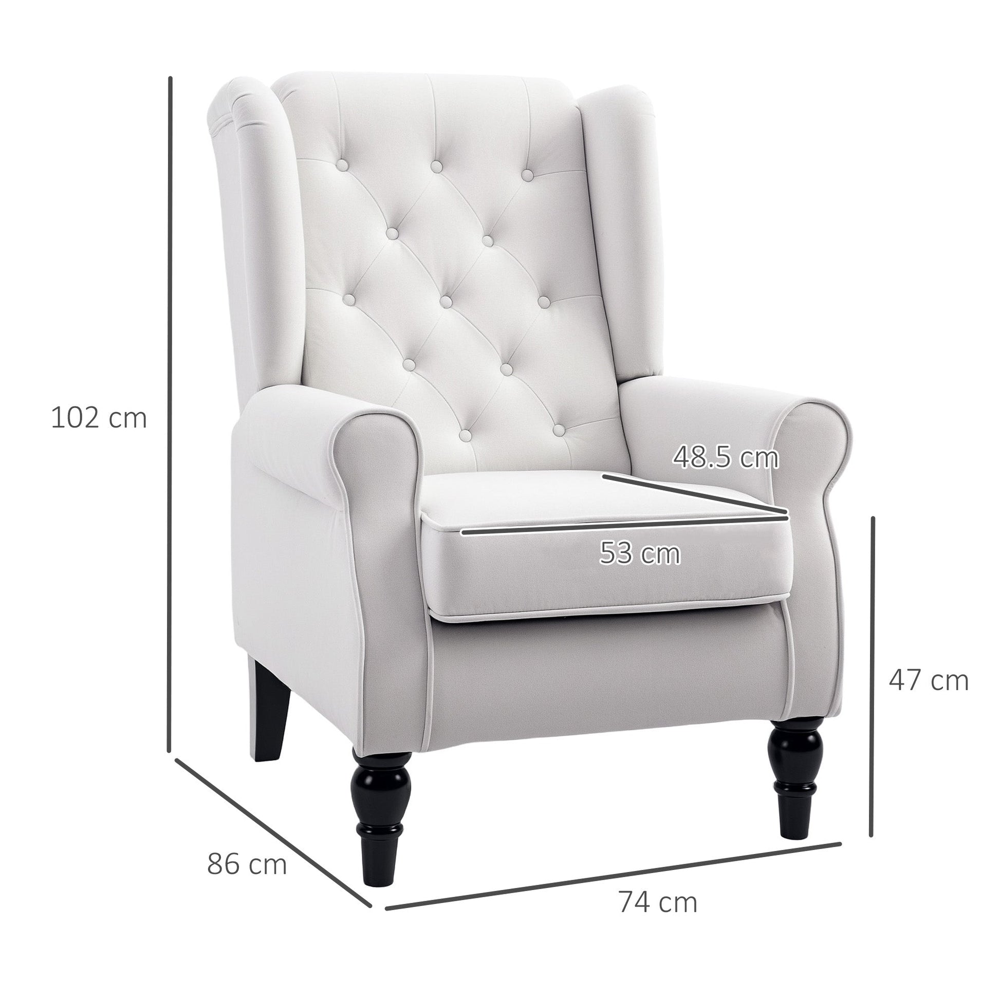 Wingback Accent Chair, Retro Upholstered Button Tufted Occasional Chair for Living Room and Bedroom, Cream White