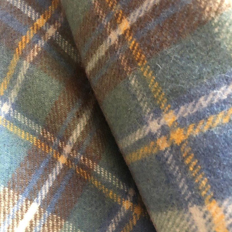 Muted Blue/Cream Recycled Wool Blanket in Soft Tartan Check