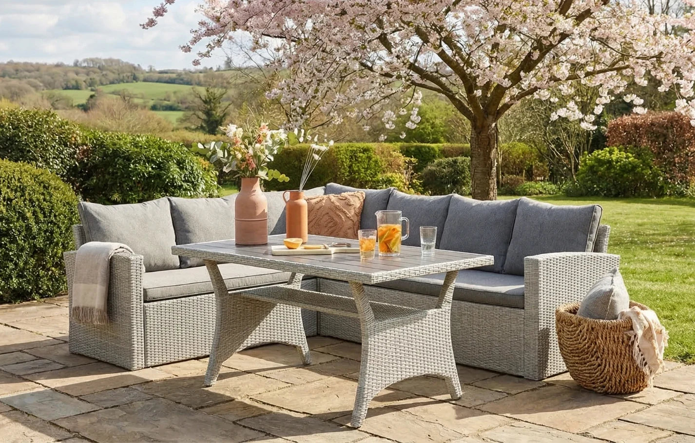 Stockholm 6 Seater Grey Rattan Garden Corner Dining Set