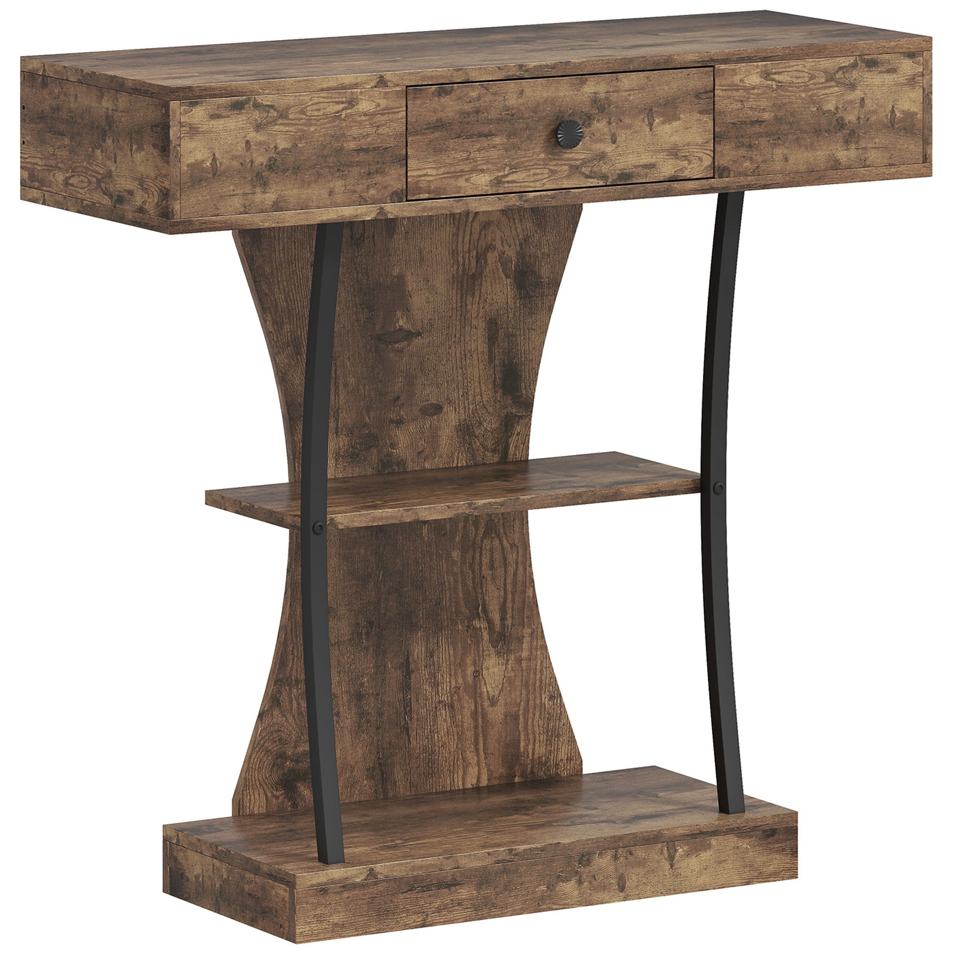 Console Table, 3-Tier Industrial Hallway Table with Drawer, Storage Shelves, 91 x 32 x 87 cm, Rustic Brown