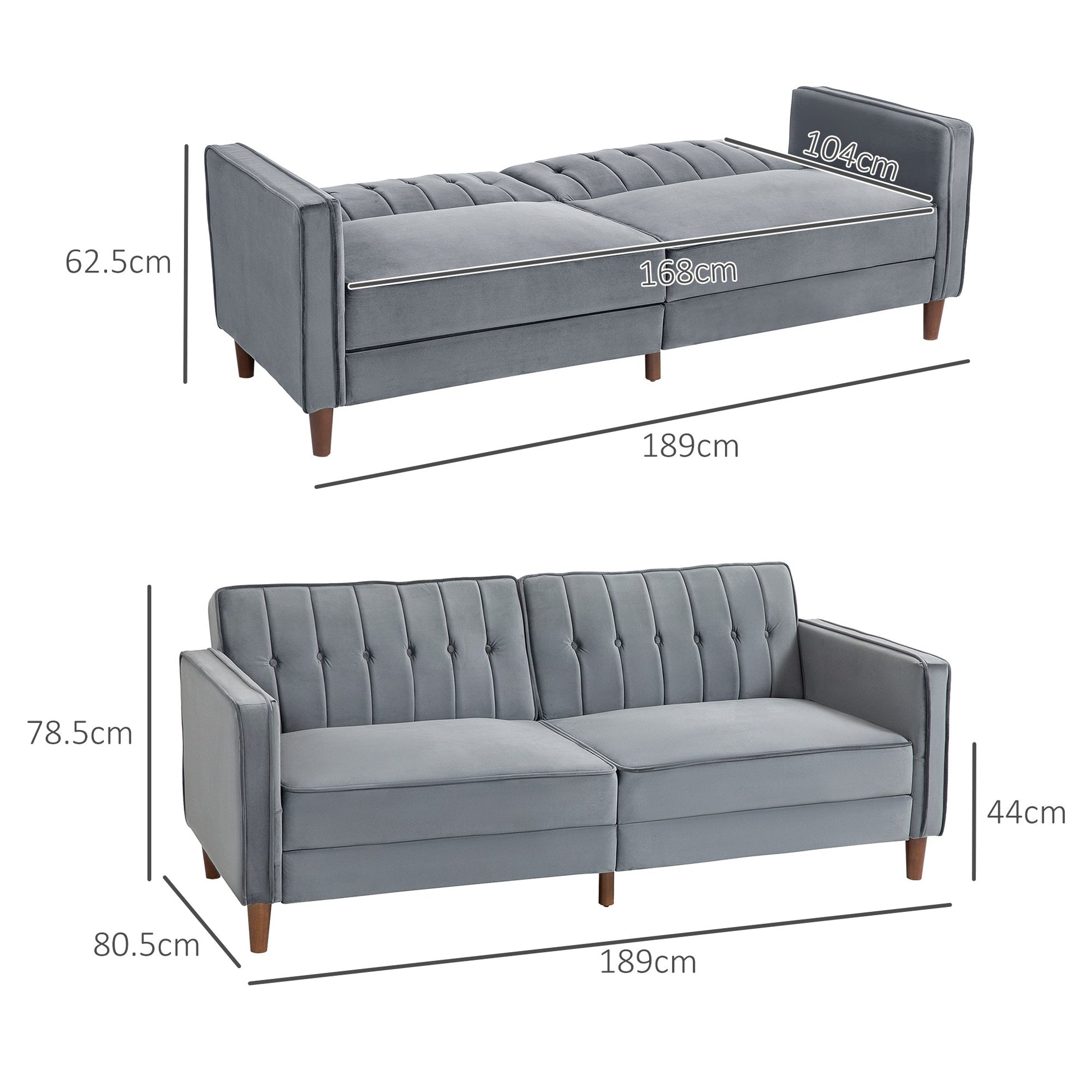 Convertible Sofa Futon Velvet-Touch Tufted Couch Sofa Bed Dark Grey