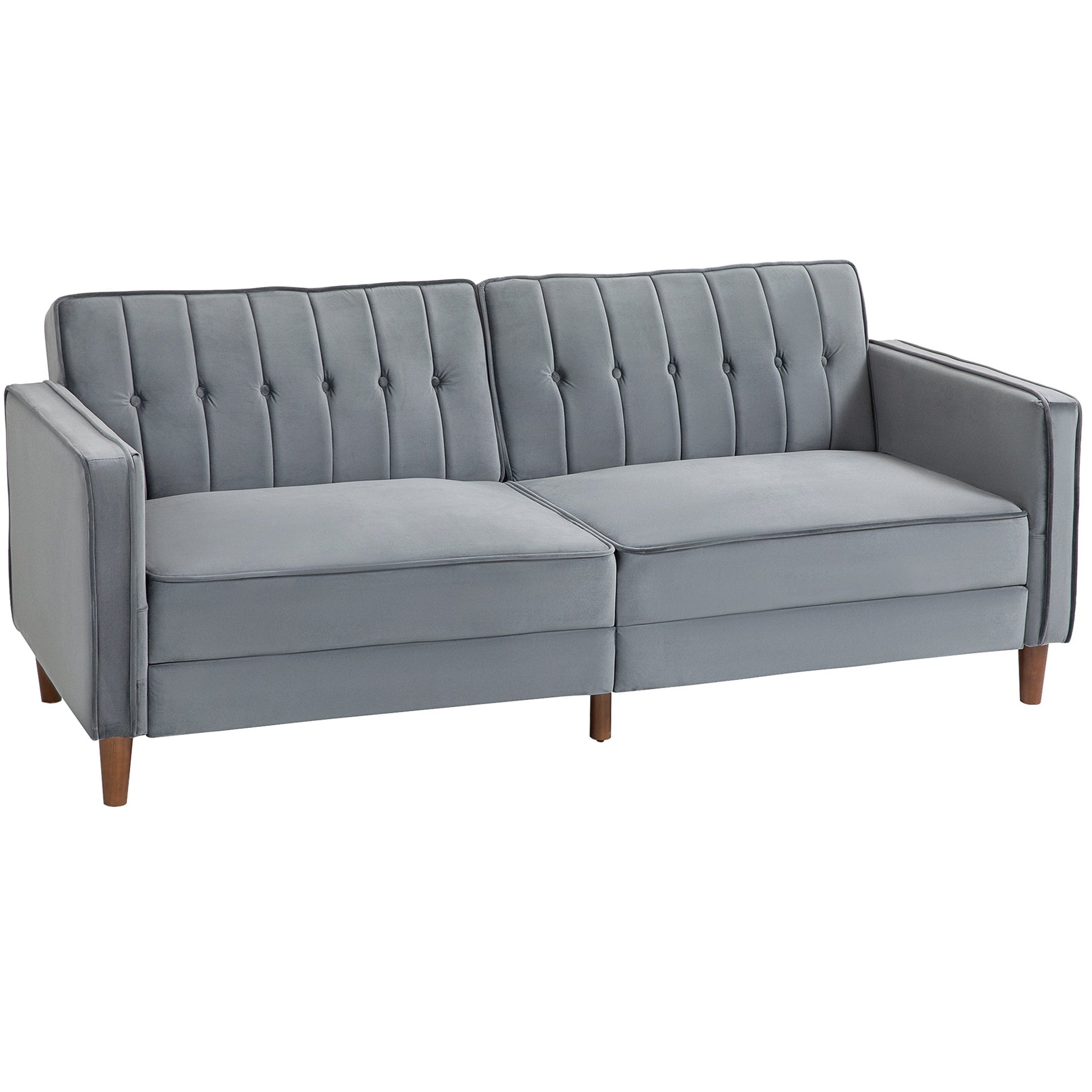 Convertible Sofa Futon Velvet-Touch Tufted Couch Sofa Bed Dark Grey