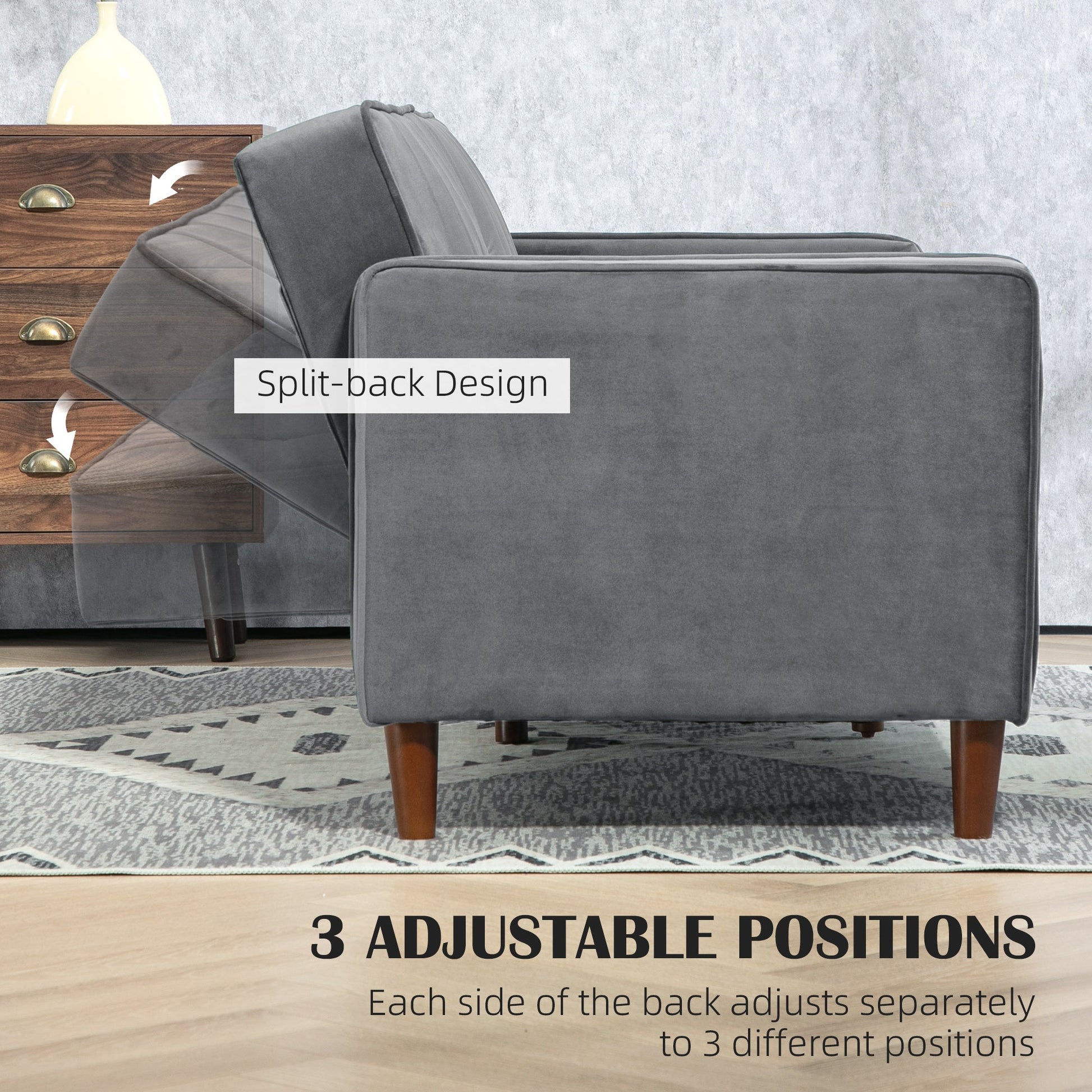 Convertible Sofa Futon Velvet-Touch Tufted Couch Sofa Bed Dark Grey