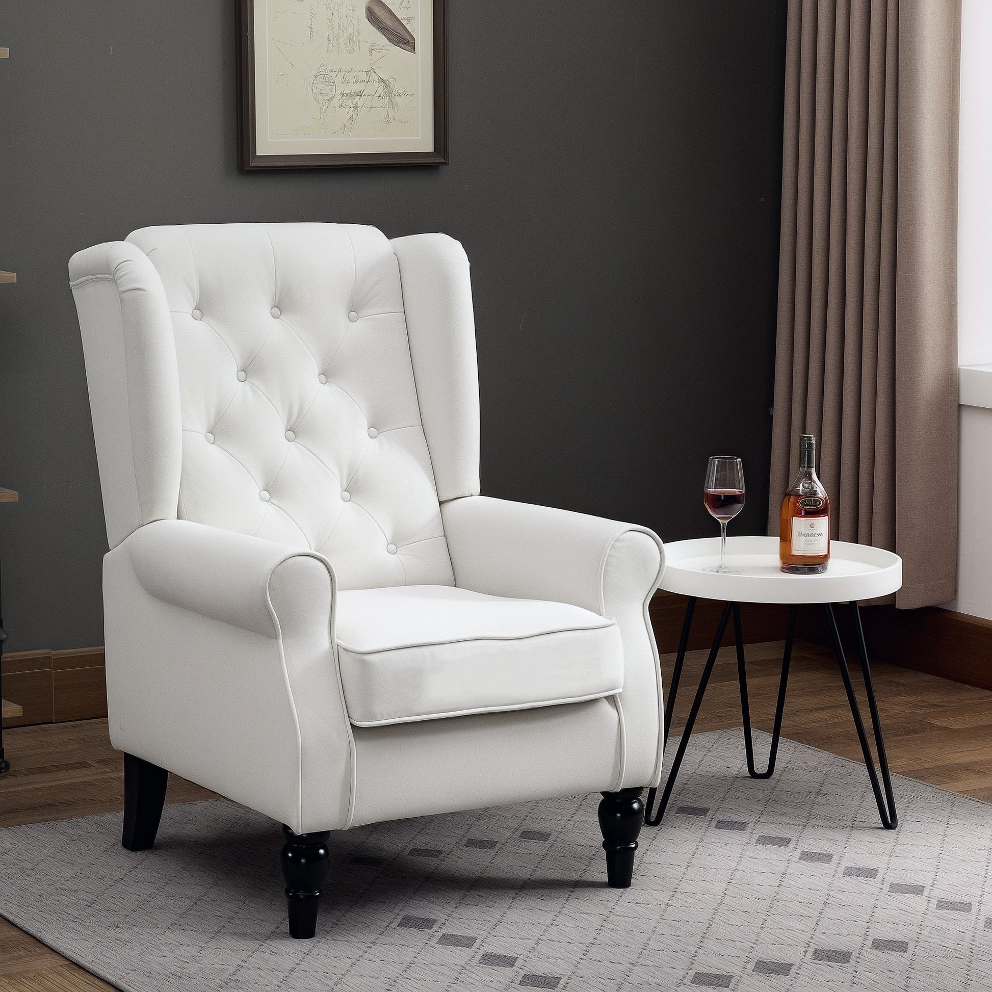 Wingback Accent Chair, Retro Upholstered Button Tufted Occasional Chair for Living Room and Bedroom, Cream White