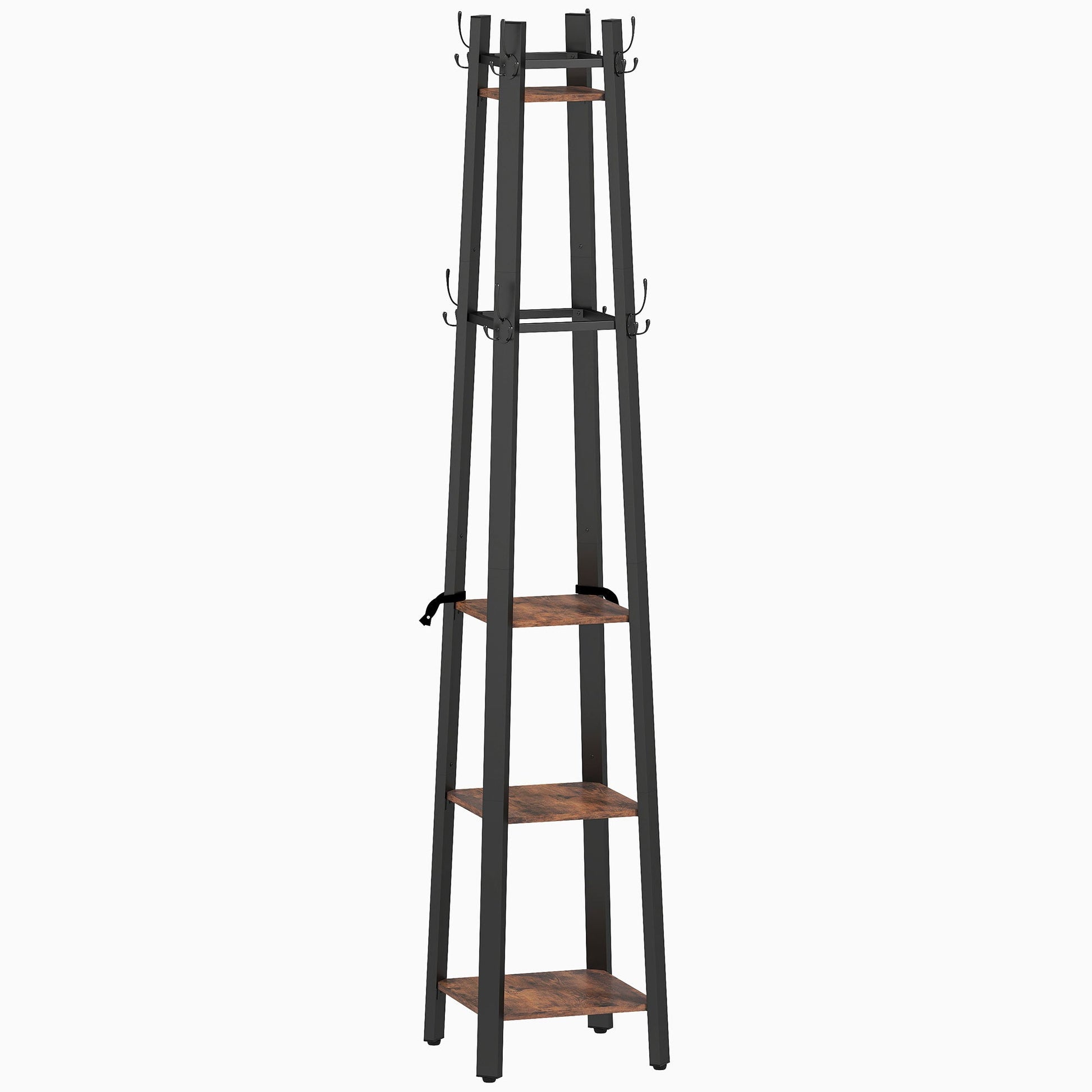Industrial-Style Four Shelf Coat Stand - Brown/Black