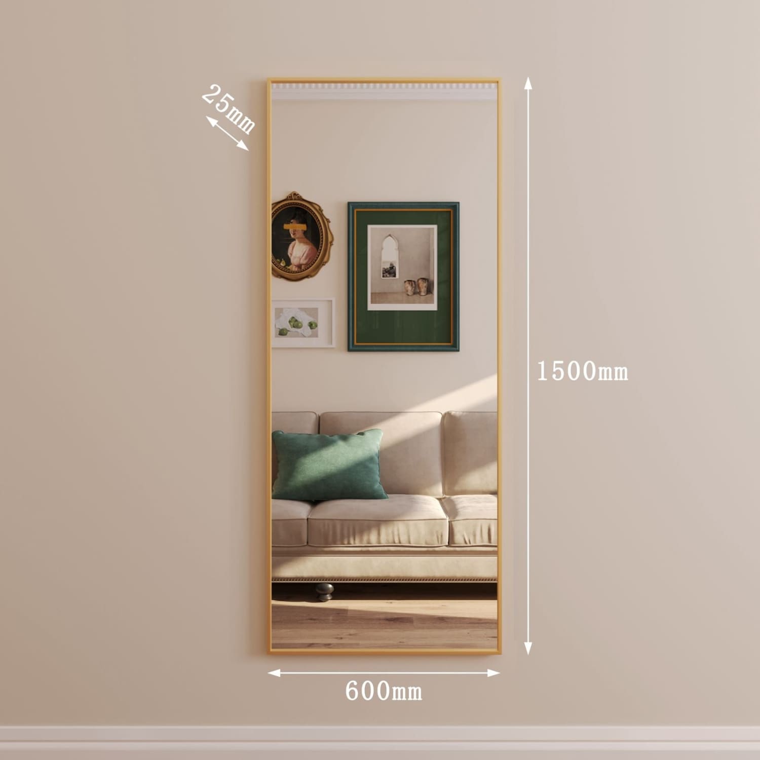 Takara - Full Length Gold Metal Rectangle Mirror - 150cm x 60cm