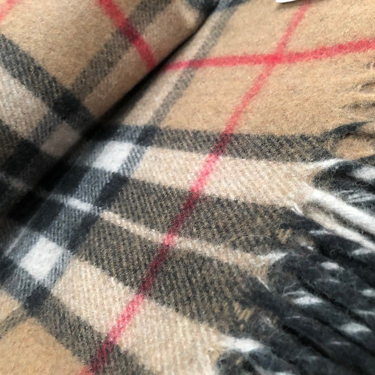 Camel Recycled Wool Blanket in Classic Tartan Check