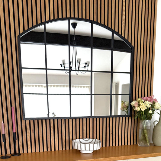 Black Metal Arched Lattice Window Mirror - 95cm x 120cm