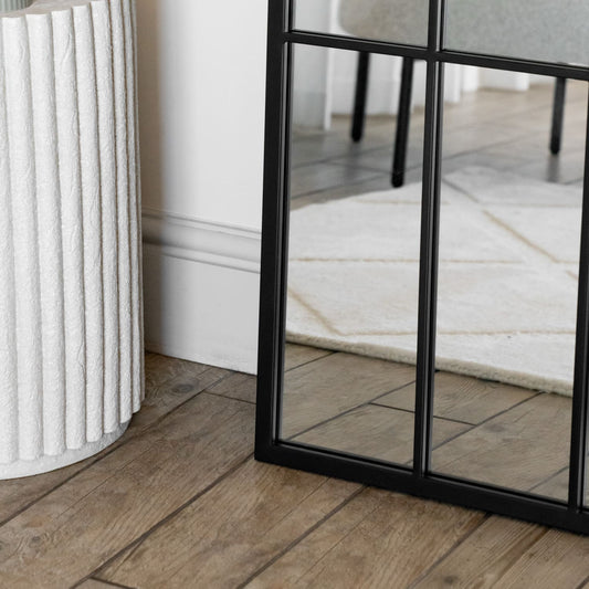 Full Length Black Metal Arched Lattice Window Mirror - 150cm x 60cm.