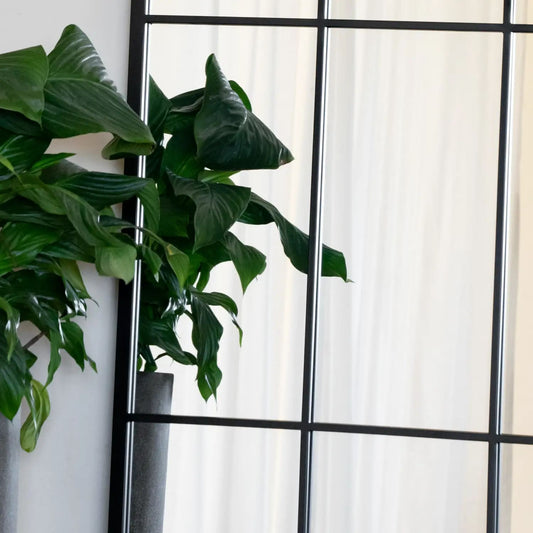 Full Length Black Arched Window Mirror - 180cm x 105cm.