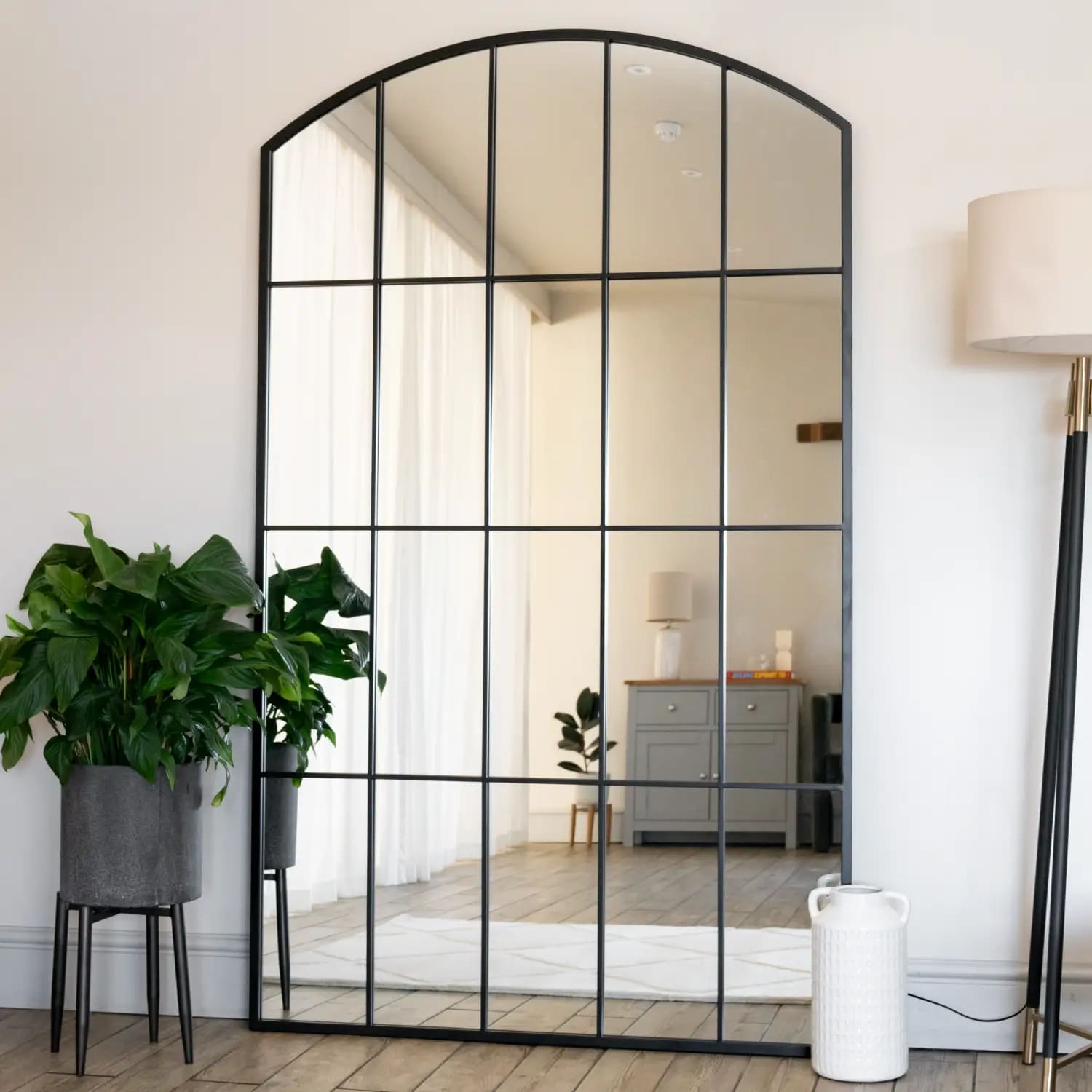 Tomi - Full Length Black Arched Window Mirror - 180cm x 105cm.