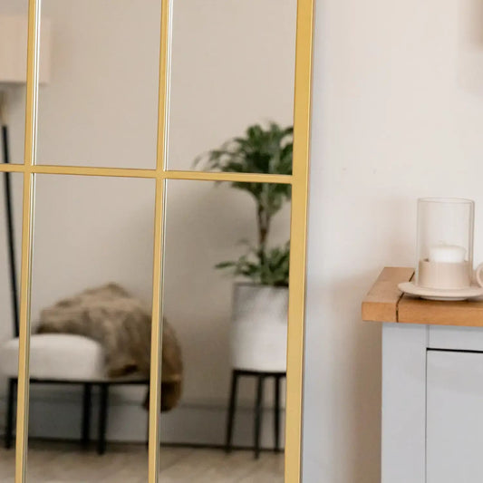 Full Length Gold Metal Arched Lattice Window Mirror - 150cm x 60cm.