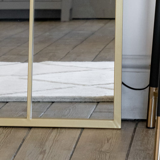 Full Length Gold Metal Arched Lattice Window Mirror - 180cm x 105cm.