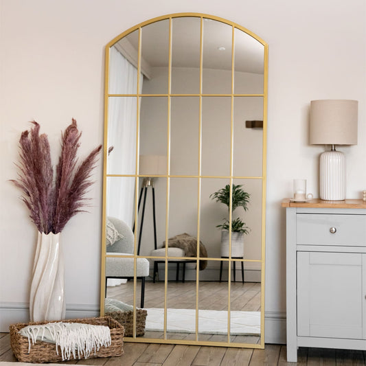 Full Length Gold Metal Arched Lattice Window Mirror - 180cm x 90cm
