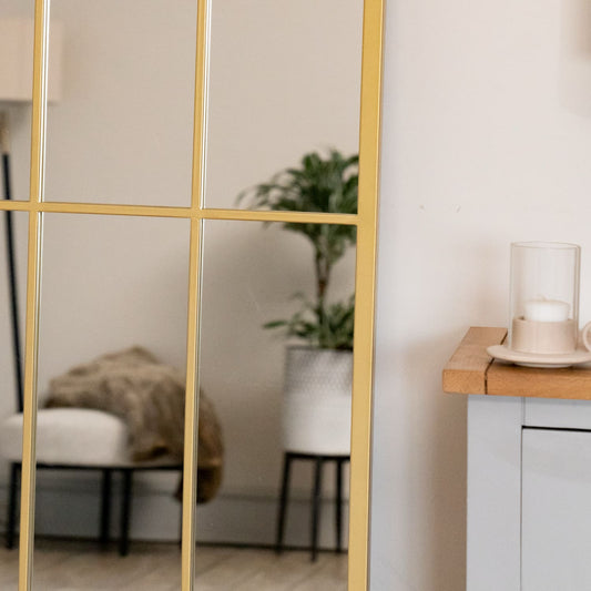Full Length Gold Metal Arched Lattice Window Mirror - 180cm x 90cm