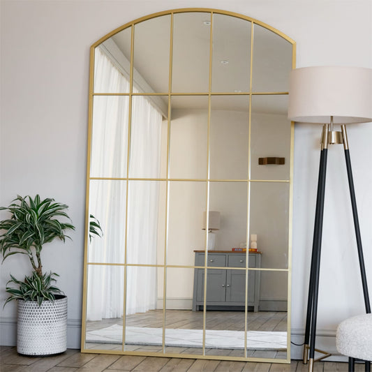 Full Length Gold Metal Arched Lattice Window Mirror - 200cm x 120cm