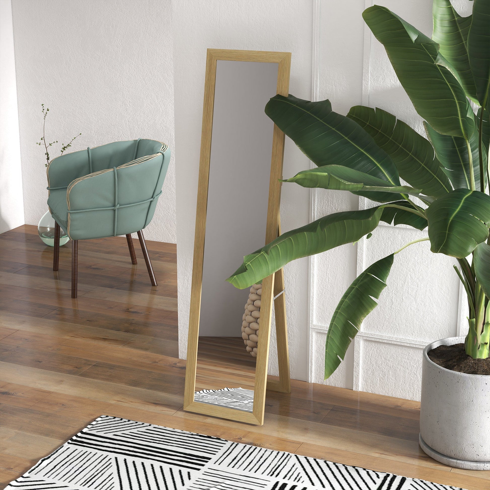 Rustic Full Length Mirror, Hanging and Freestanding Floor Mirror, Farmhouse Decorative Wall Mirror, for Living Room, Bedroom, 157 cm, Natural