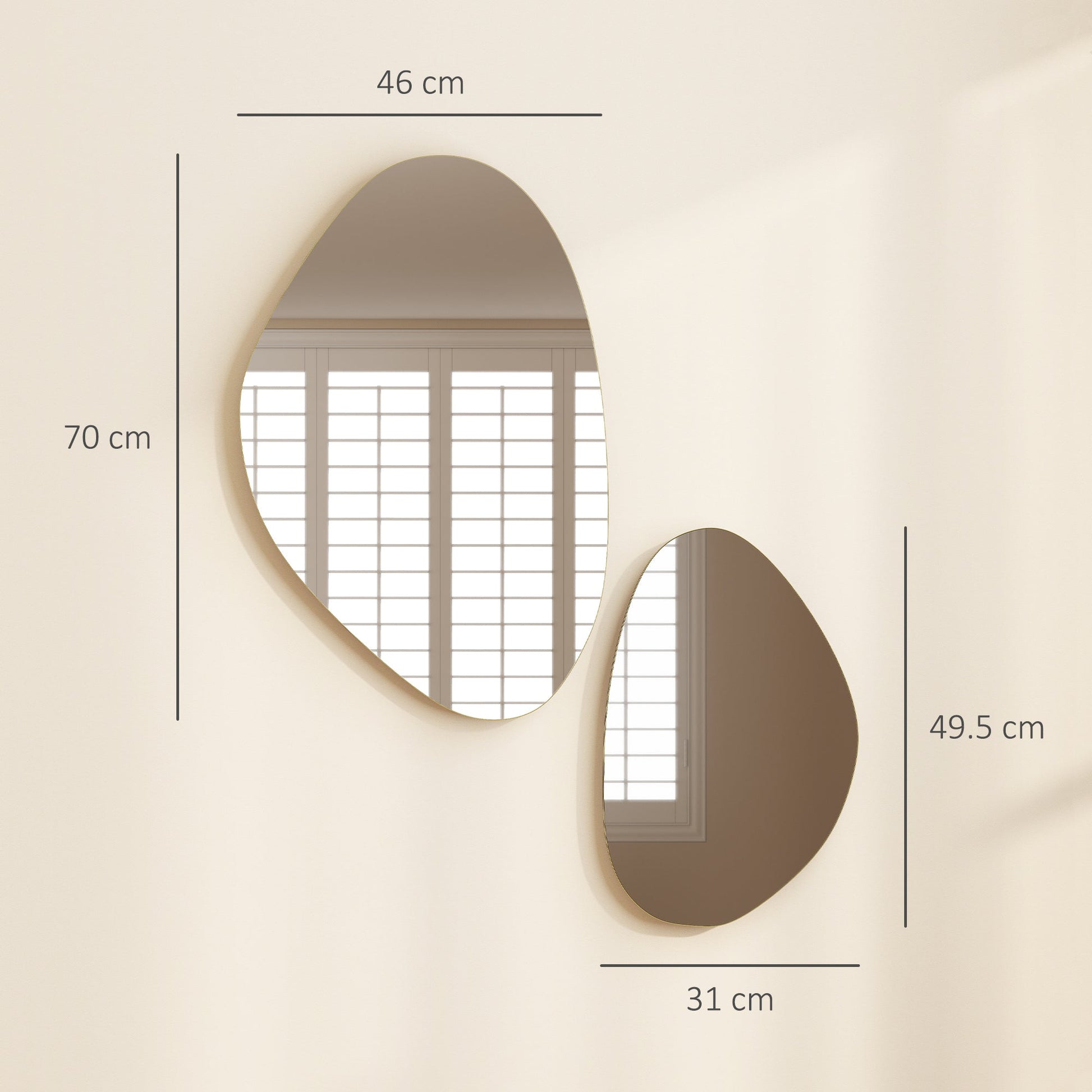 Set of 2 Pebble-Shaped Wall Mirror - Gold Tone