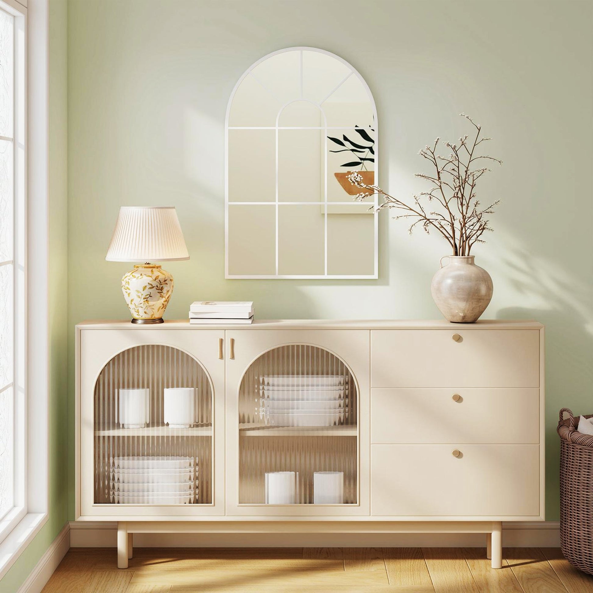 Arched Grid Mirror - White