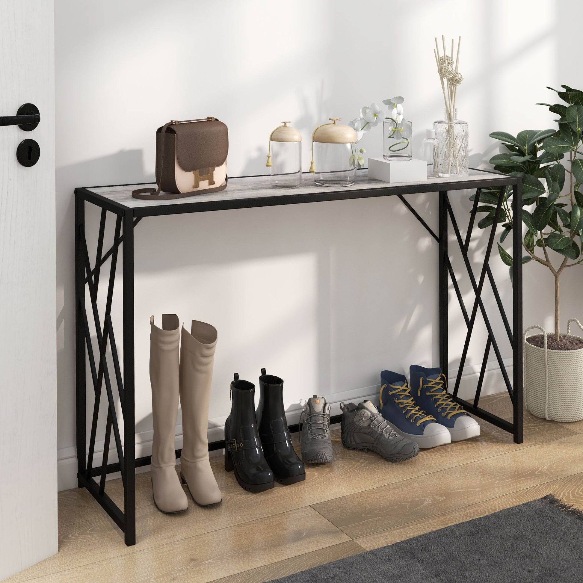 Console Table, Industrial Sofa Table with Metal Frame for Living Room, Hallway, 120cm, Grey