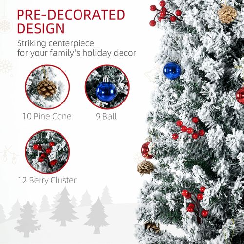 HOMCOM 7' Artificial Christmas Tree with Flocked Tips, LED Lights, Decoration