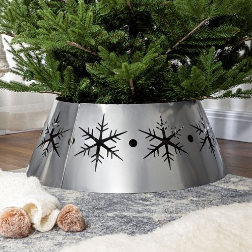 HOMCOM Christmas Tree Base Cover with Hollow Snowflake Patterns Xmas Decoration