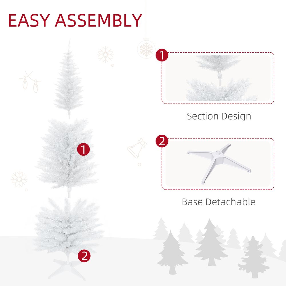 1.8m 6ft Artificial Pine Pencil Slim Christmas Tree with 390 Branch Tips White