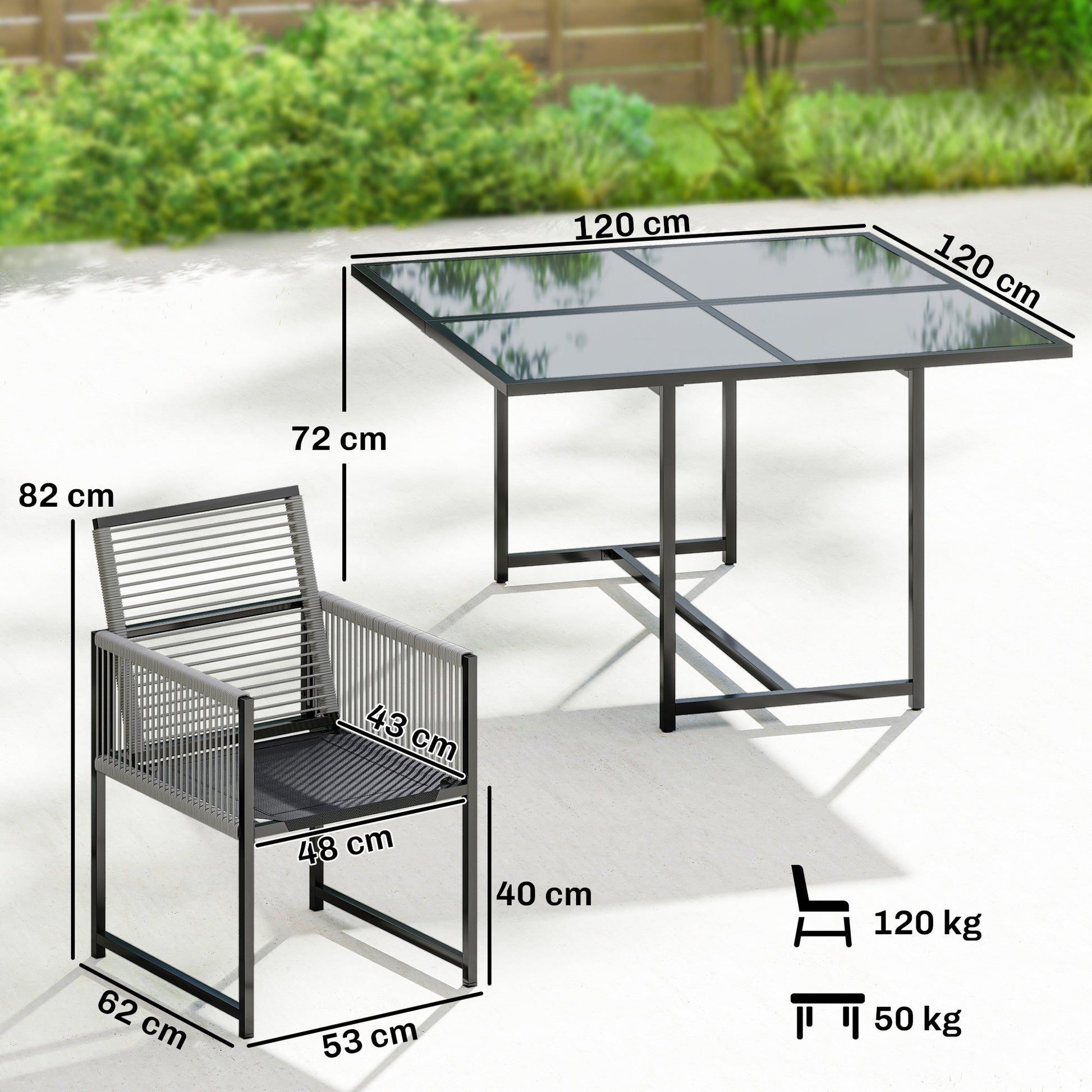 5 Pieces Garden Dining Set, Outdoor Patio Cube Set, 4 Seater Outdoor Table and Chairs with Foldable Backrest, Light Grey