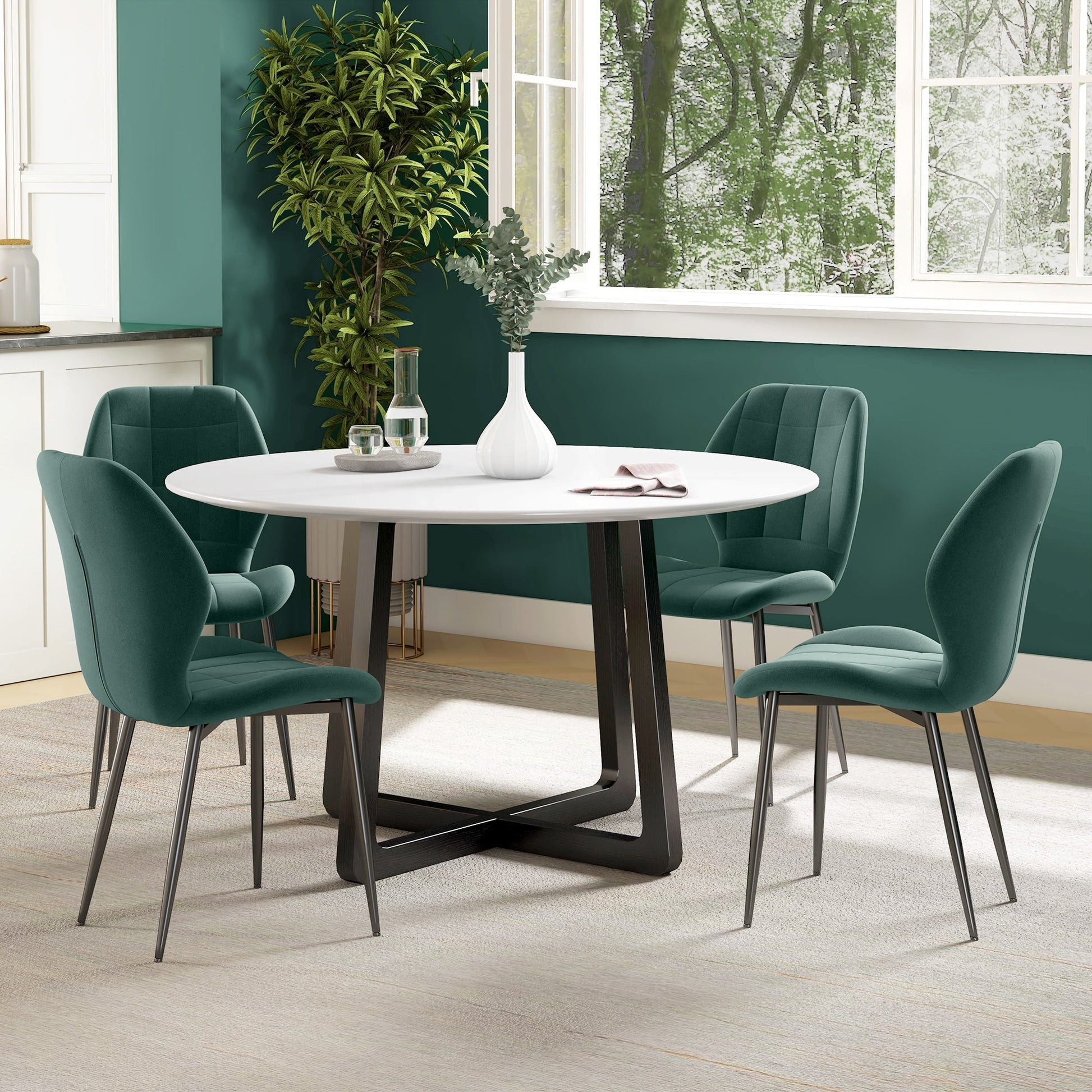 Set of Four Flannel Relaxed Tub Dining Chairs x4 - Green
