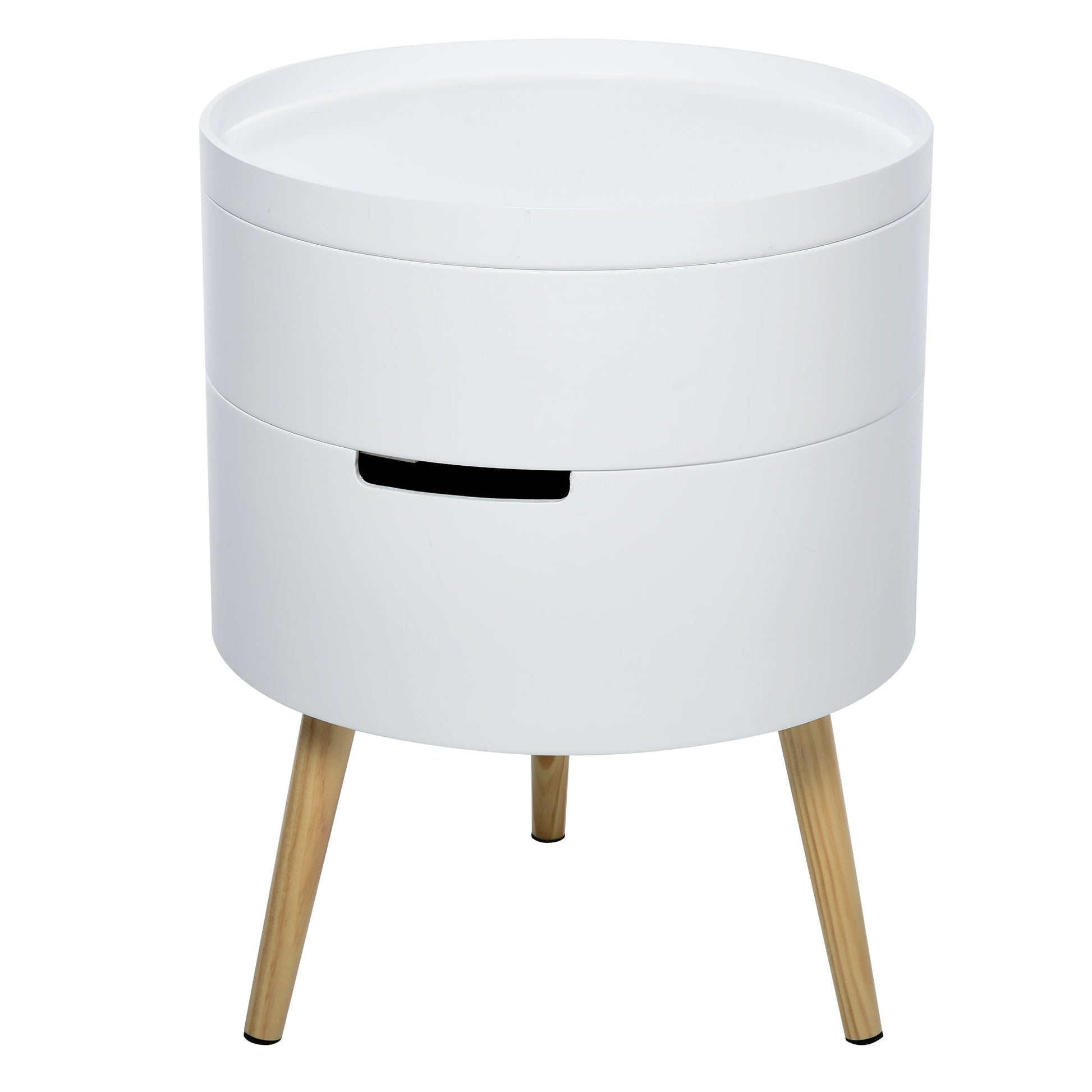 3-Tier Coffee Table, Round End Table with 2 Hidden Compartments and Detachable Tray, Side Table with Storage for Living Room, White