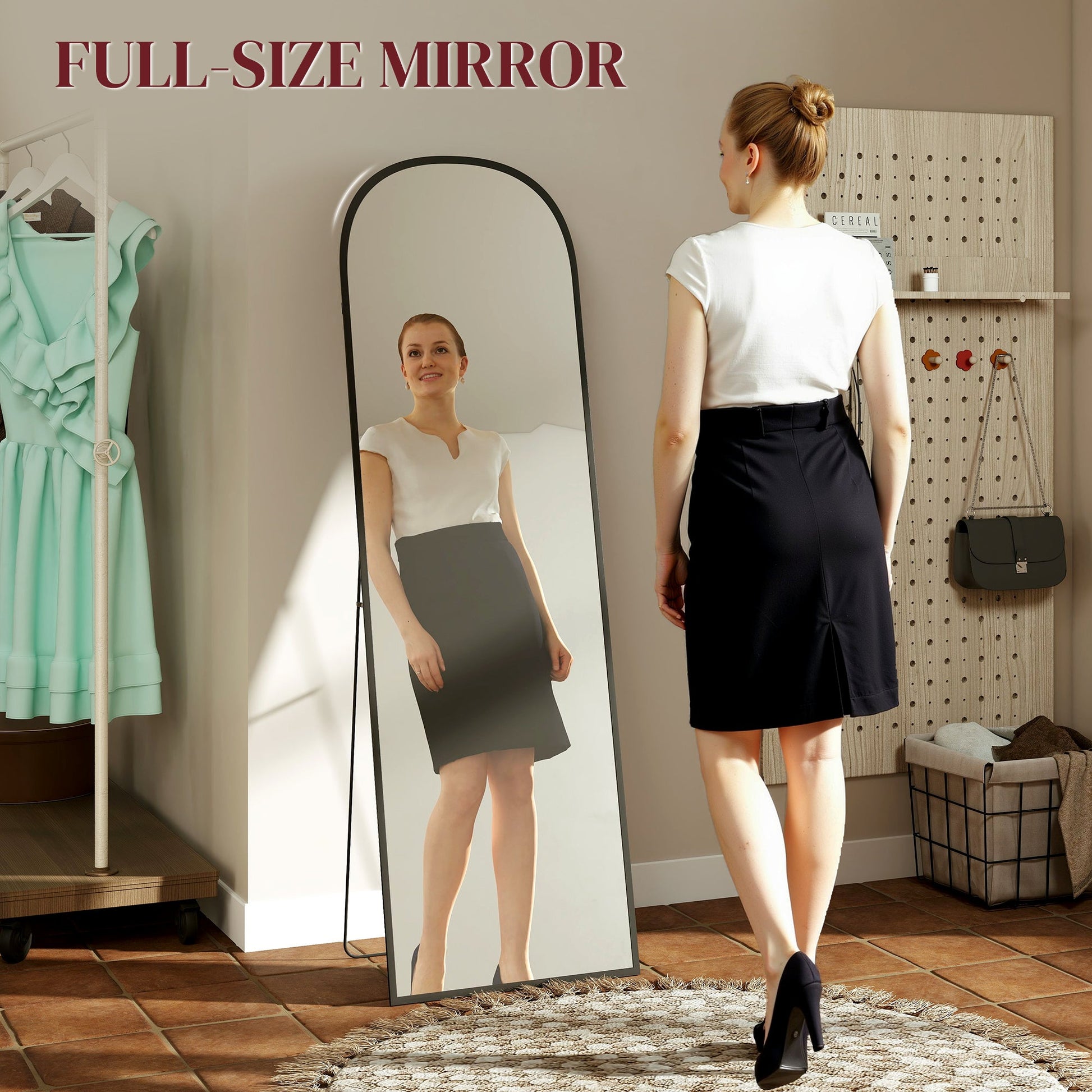 Aluminium Frame Standing Mirror - Black