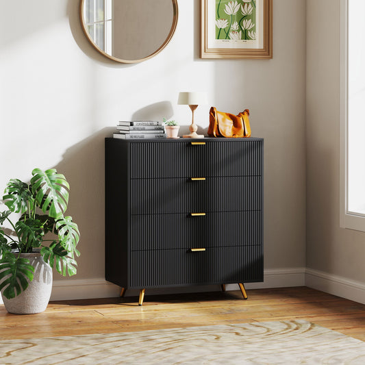 Elegant Four-Drawer Chest Table - Black