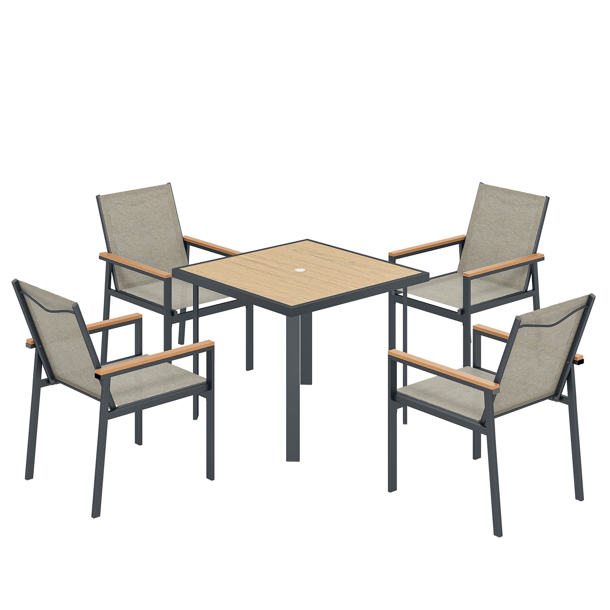 Five-Piece Metal Dining Set, with Glass-Top Table - Khaki
