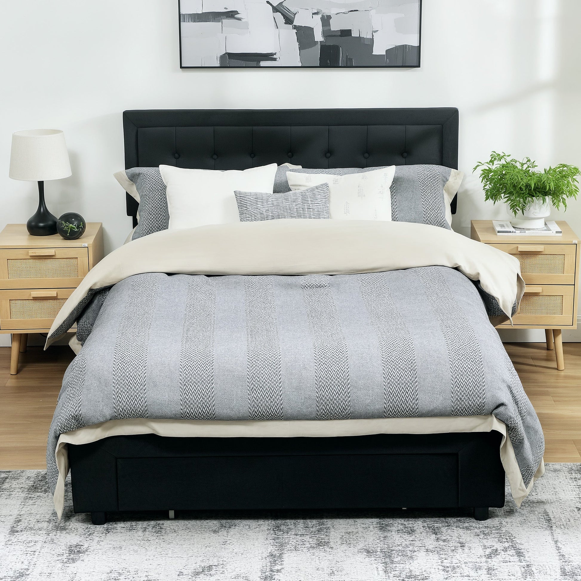 Double Ottoman Bed Frame, with Front Drawer - Black