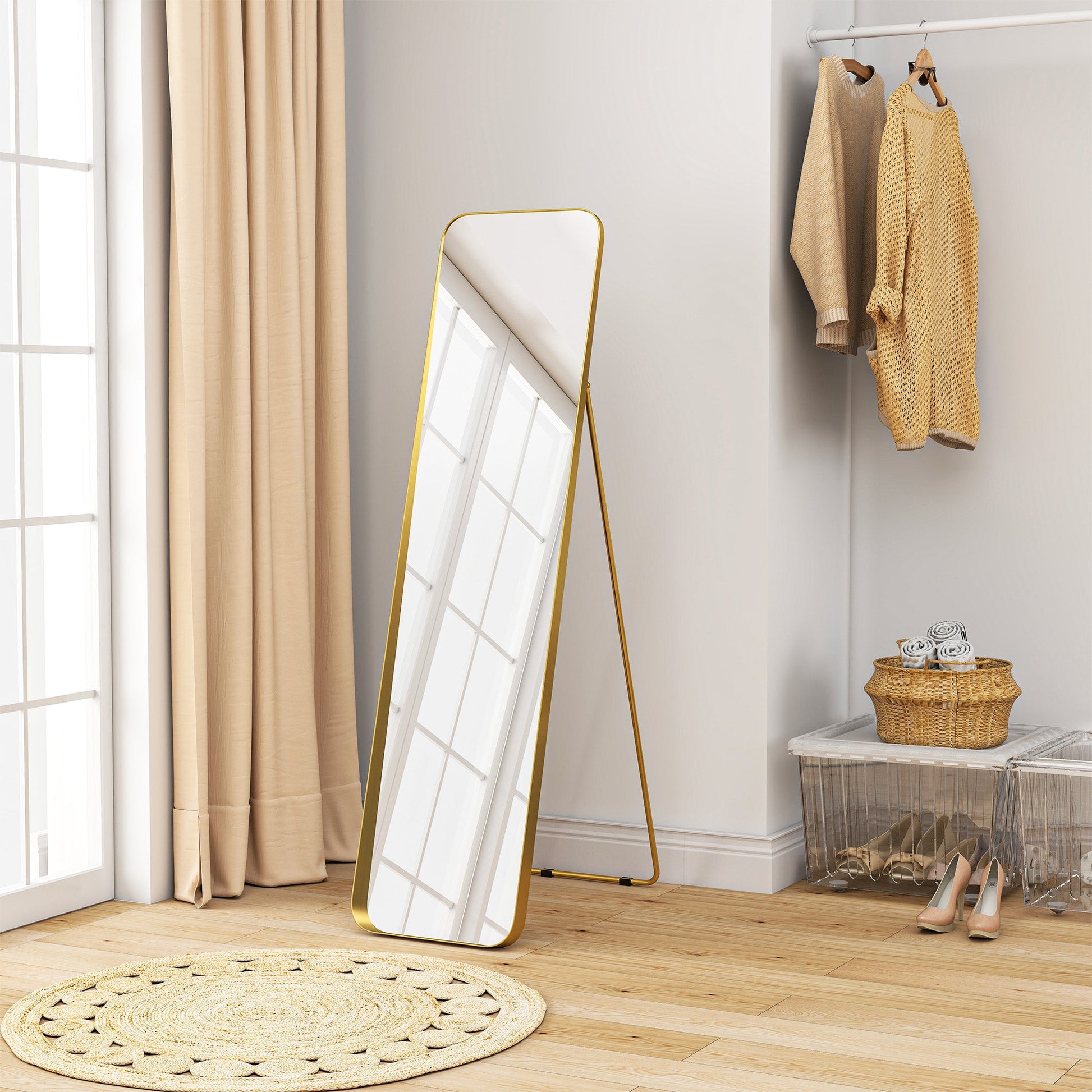 Rectangular Full Length Mirror - Gold Tone