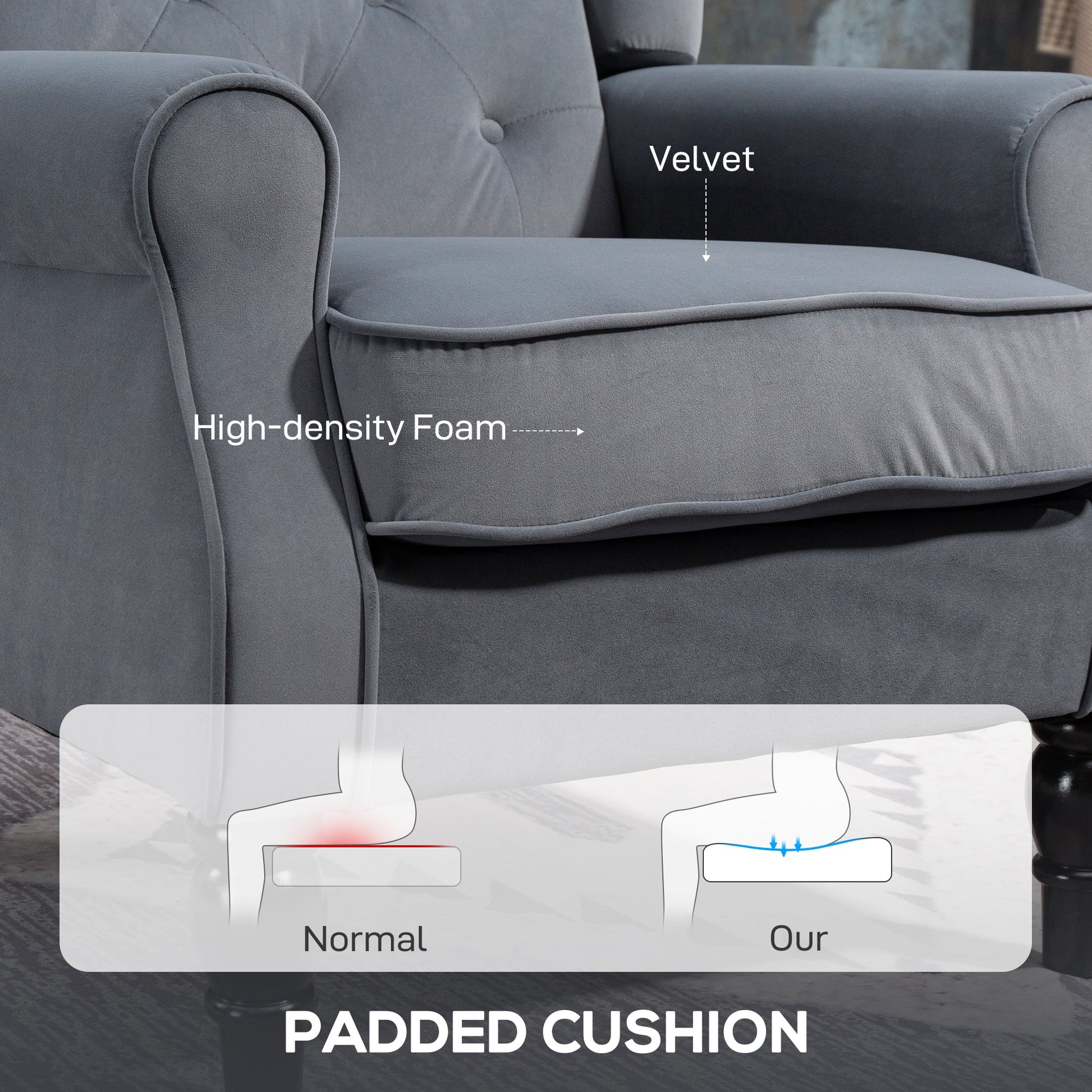 Wingback Accent Chair, Retro Upholstered Button Tufted Occasional Chair for Living Room and Bedroom, Grey
