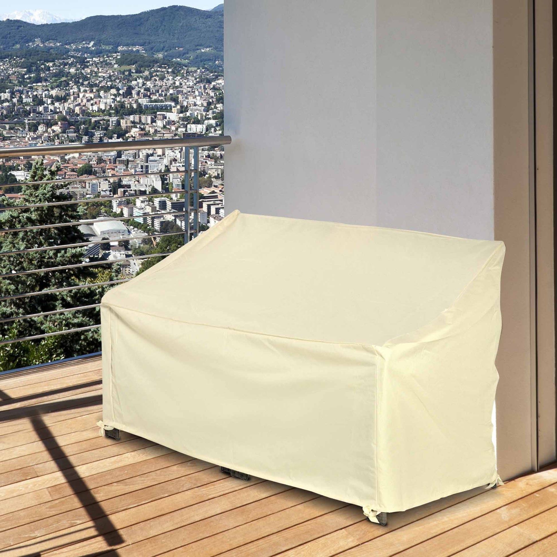 600D Oxford Cloth Furniture Cover, 2 Seater Sofa Protector for Garden Patio, Outdoor, Waterproof, Beige, 140L x 84W x 56/94H cm