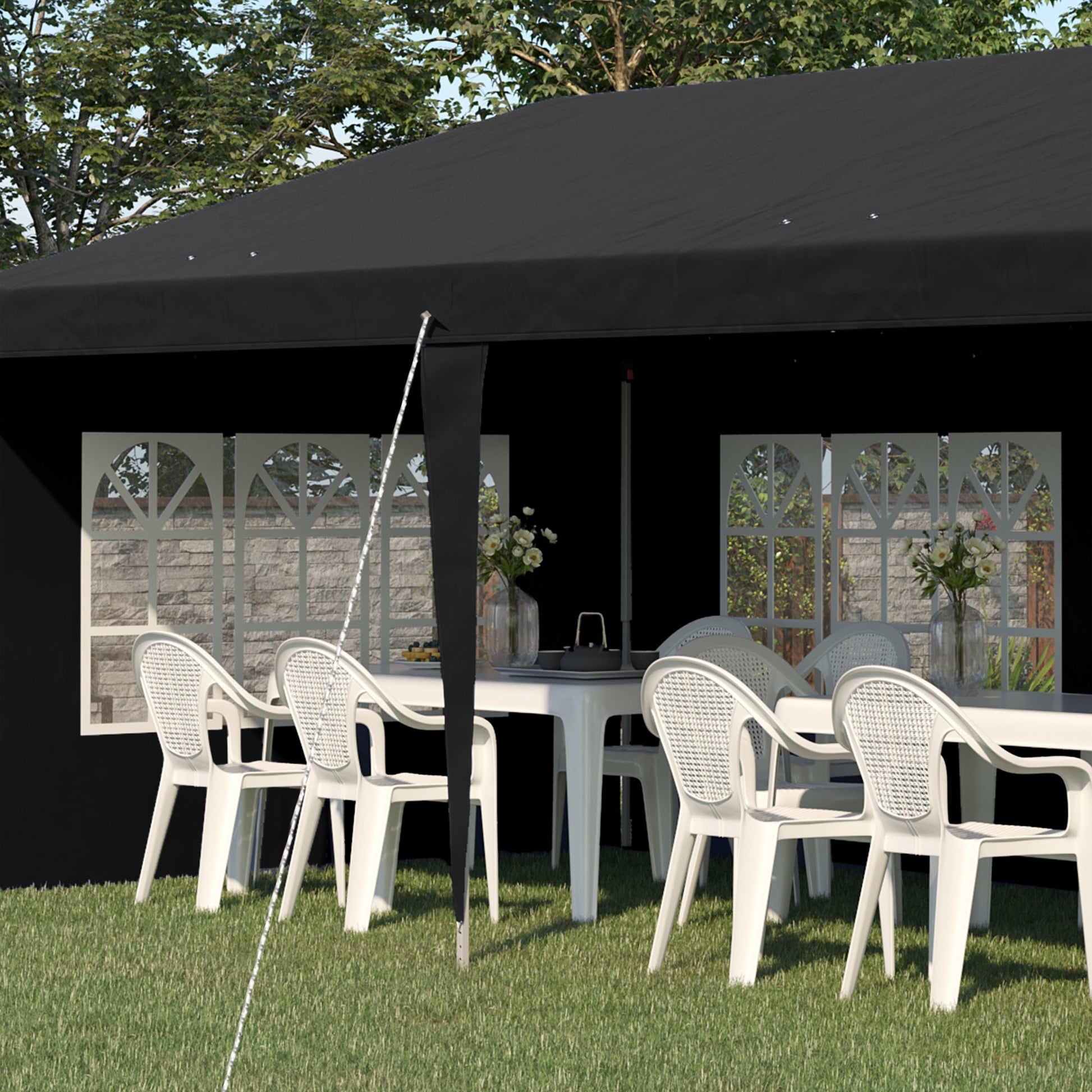3 x 6m Pop-Up Gazebo, with Removable Walls - Black