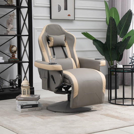 Manual Recliner Armchair PU Leather Lounge Chair w/ Adjustable Leg Rest, Reclining Function, Swivel, Grey